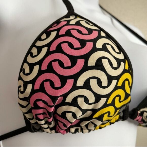 Body Glove Triangle Bikini Top Yellow Gray Cream Pink and Black Size Small - Picture 6 of 7